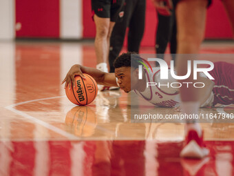 Wisconsin Badgers guard Camren Hunter #3 dives after a loose ball during practice at the Nicholas Johnson Pavilion in Madison, WI, on Octobe...