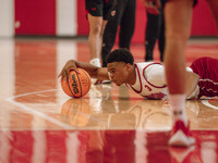 Wisconsin Badgers guard Camren Hunter #3 dives after a loose ball during practice at the Nicholas Johnson Pavilion in Madison, WI, on Octobe...