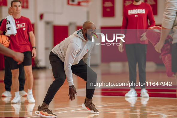 Wisconsin Badgers Assistant Coach Sharif Chambliss is present during practice at the Nicholas Johnson Pavilion in Madison, WI, on October 7,...