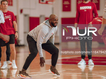 Wisconsin Badgers Assistant Coach Sharif Chambliss is present during practice at the Nicholas Johnson Pavilion in Madison, WI, on October 7,...