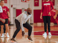 Wisconsin Badgers Assistant Coach Sharif Chambliss is present during practice at the Nicholas Johnson Pavilion in Madison, WI, on October 7,...