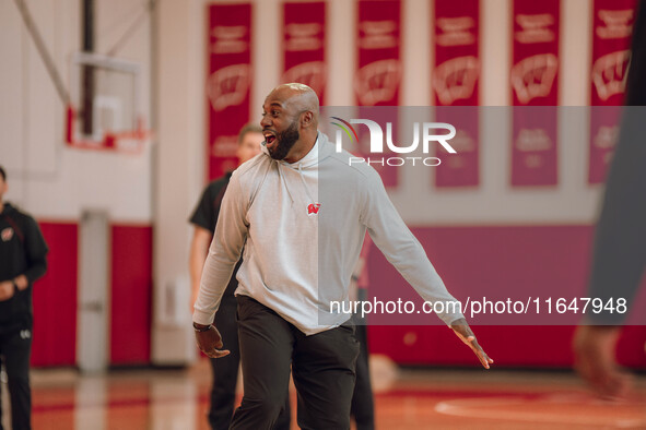 Wisconsin Badgers Assistant Coach Sharif Chambliss is present during practice at the Nicholas Johnson Pavilion in Madison, WI, on October 7,...