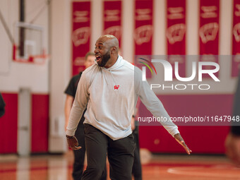 Wisconsin Badgers Assistant Coach Sharif Chambliss is present during practice at the Nicholas Johnson Pavilion in Madison, WI, on October 7,...