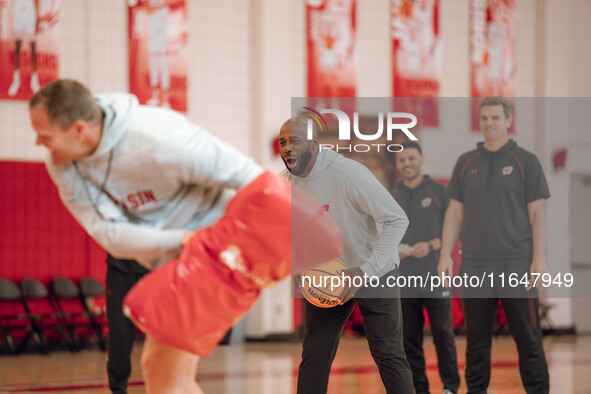 Wisconsin Badgers Assistant Coach Sharif Chambliss is present during practice at the Nicholas Johnson Pavilion in Madison, WI, on October 7,...