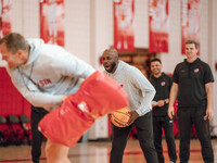 Wisconsin Badgers Assistant Coach Sharif Chambliss is present during practice at the Nicholas Johnson Pavilion in Madison, WI, on October 7,...