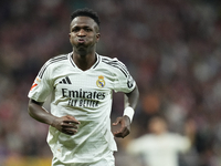 Vinicius Junior left winger of Real Madrid and Brazil reacts during the LaLiga match between Atletico de Madrid and Real Madrid CF  at Estad...