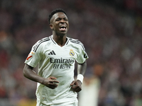 Vinicius Junior left winger of Real Madrid and Brazil reacts during the LaLiga match between Atletico de Madrid and Real Madrid CF  at Estad...