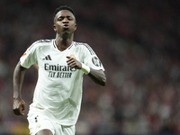 Vinicius Junior left winger of Real Madrid and Brazil reacts during the LaLiga match between Atletico de Madrid and Real Madrid CF  at Estad...