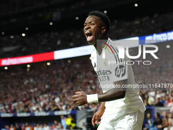 Vinicius Junior left winger of Real Madrid and Brazil reacts during the LaLiga match between Atletico de Madrid and Real Madrid CF  at Estad...