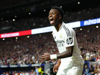 Vinicius Junior left winger of Real Madrid and Brazil reacts during the LaLiga match between Atletico de Madrid and Real Madrid CF  at Estad...