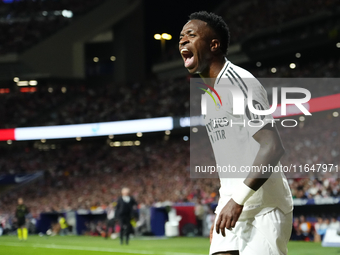 Vinicius Junior left winger of Real Madrid and Brazil reacts during the LaLiga match between Atletico de Madrid and Real Madrid CF  at Estad...