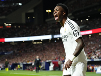 Vinicius Junior left winger of Real Madrid and Brazil reacts during the LaLiga match between Atletico de Madrid and Real Madrid CF  at Estad...