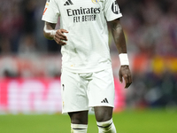 Vinicius Junior left winger of Real Madrid and Brazil reacts during the LaLiga match between Atletico de Madrid and Real Madrid CF  at Estad...