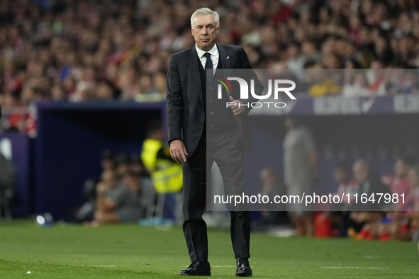 Carlo Ancelotti head coach of Real Madrid during the LaLiga match between Atletico de Madrid and Real Madrid CF  at Estadio Civitas Metropol...