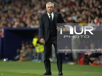 Carlo Ancelotti head coach of Real Madrid during the LaLiga match between Atletico de Madrid and Real Madrid CF  at Estadio Civitas Metropol...