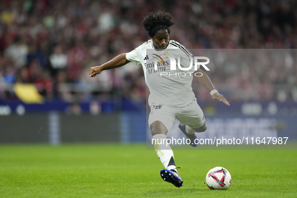 Endrick centre-forward of Real Madrid and Brazil shooting to goal during the LaLiga match between Atletico de Madrid and Real Madrid CF  at...