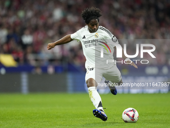 Endrick centre-forward of Real Madrid and Brazil shooting to goal during the LaLiga match between Atletico de Madrid and Real Madrid CF  at...