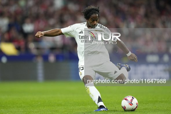 Endrick centre-forward of Real Madrid and Brazil shooting to goal during the LaLiga match between Atletico de Madrid and Real Madrid CF  at...