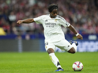 Endrick centre-forward of Real Madrid and Brazil shooting to goal during the LaLiga match between Atletico de Madrid and Real Madrid CF  at...