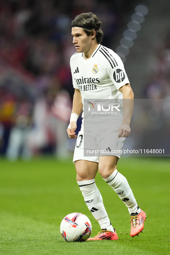 Fran Garcia left-back of Real Madrid and Spain during the LaLiga match between Atletico de Madrid and Real Madrid CF  at Estadio Civitas Met...