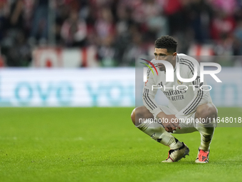 Jude Bellingham central midfield of Real Madrid and England after Atletico goal during the LaLiga match between Atletico de Madrid and Real...