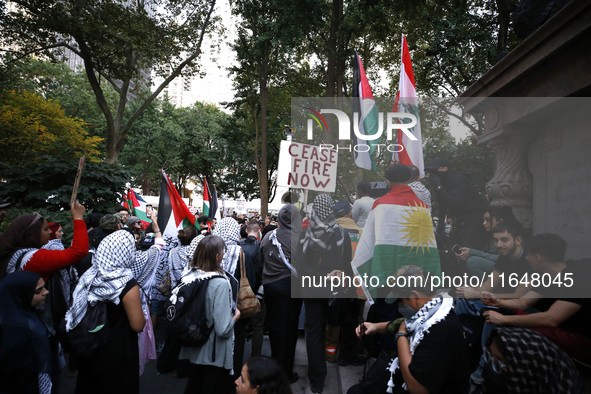 Palestinian supporters gather in Madison Square park with flags and signs against the October 2023 Israeli incursion of Gaza, on October 7,...