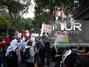 Palestinian supporters gather in Madison Square park with flags and signs against the October 2023 Israeli incursion of Gaza, on October 7,...