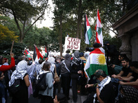 Palestinian supporters gather in Madison Square park with flags and signs against the October 2023 Israeli incursion of Gaza, on October 7,...