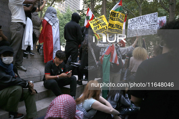 Palestinian supporters gather in Madison Square park with flags and signs against the October 2023 Israeli incursion of Gaza, on October 7,...