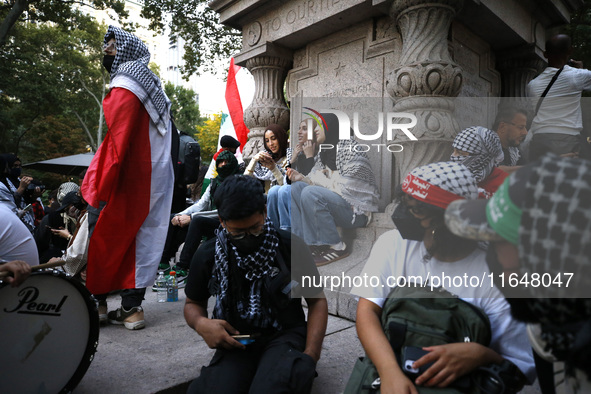 Palestinian supporters gather in Madison Square park with flags and signs against the October 2023 Israeli incursion of Gaza, on October 7,...