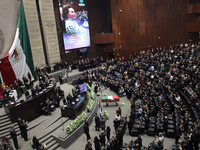 Deputies, Senators, and family members stand guard of honor during the posthumous funeral tribute in honor of Ifigenia Martinez, 99, in the...