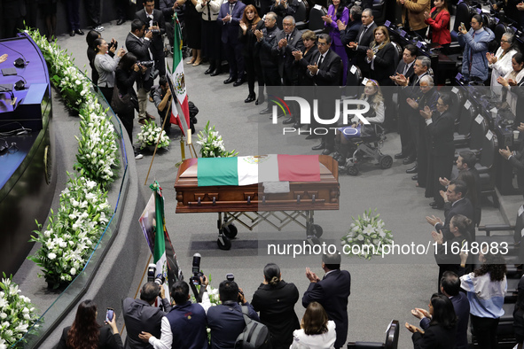 The coffin with the remains of Ifigenia Martinez is present during the posthumous funeral tribute in honor of Ifigenia Martinez, 99, in the...