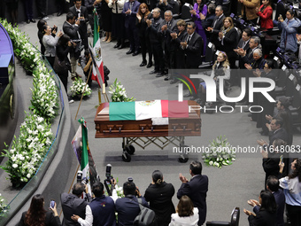 The coffin with the remains of Ifigenia Martinez is present during the posthumous funeral tribute in honor of Ifigenia Martinez, 99, in the...