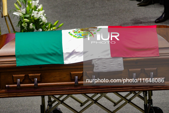 The coffin with the remains of Ifigenia Martinez is present during the posthumous funeral tribute in honor of Ifigenia Martinez, 99, in the...