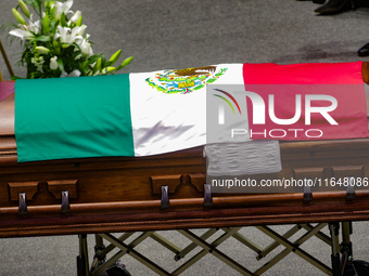 The coffin with the remains of Ifigenia Martinez is present during the posthumous funeral tribute in honor of Ifigenia Martinez, 99, in the...