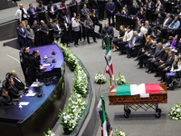 The coffin with the remains of Ifigenia Martinez is present during the posthumous funeral tribute in honor of Ifigenia Martinez, 99, in the...