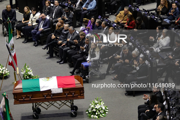 The coffin with the remains of Ifigenia Martinez is present during the posthumous funeral tribute in honor of Ifigenia Martinez, 99, in the...