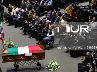 The coffin with the remains of Ifigenia Martinez is present during the posthumous funeral tribute in honor of Ifigenia Martinez, 99, in the...