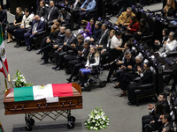 The coffin with the remains of Ifigenia Martinez is present during the posthumous funeral tribute in honor of Ifigenia Martinez, 99, in the...