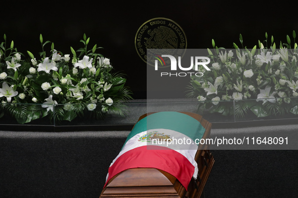 The coffin with the remains of Ifigenia Martinez is present during the posthumous funeral tribute in honor of Ifigenia Martinez, 99, in the...