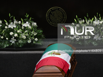 The coffin with the remains of Ifigenia Martinez is present during the posthumous funeral tribute in honor of Ifigenia Martinez, 99, in the...