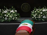 The coffin with the remains of Ifigenia Martinez is present during the posthumous funeral tribute in honor of Ifigenia Martinez, 99, in the...