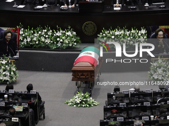 The coffin with the remains of Ifigenia Martinez is present during the posthumous funeral tribute in honor of Ifigenia Martinez, 99, in the...