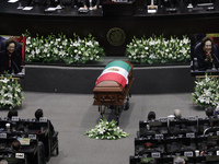 The coffin with the remains of Ifigenia Martinez is present during the posthumous funeral tribute in honor of Ifigenia Martinez, 99, in the...