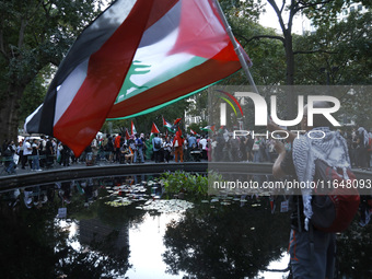 Palestinian supporters gather in Madison Square park with flags and signs against the October 2023 Israeli incursion of Gaza, on October 7,...