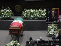 The coffin with the remains of Ifigenia Martinez is present during the posthumous funeral tribute in honor of Ifigenia Martinez, 99, in the...