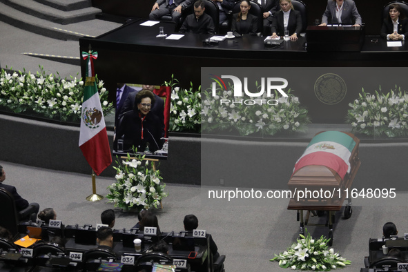 The coffin with the remains of Ifigenia Martinez is present during the posthumous funeral tribute in honor of Ifigenia Martinez, 99, in the...