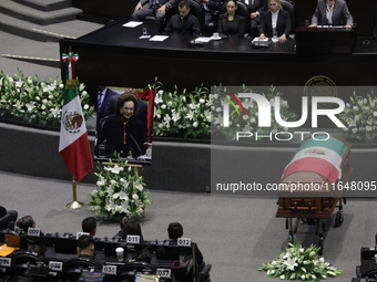 The coffin with the remains of Ifigenia Martinez is present during the posthumous funeral tribute in honor of Ifigenia Martinez, 99, in the...