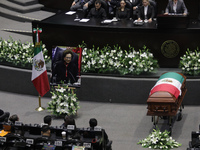 The coffin with the remains of Ifigenia Martinez is present during the posthumous funeral tribute in honor of Ifigenia Martinez, 99, in the...