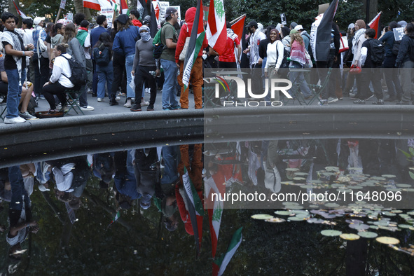 Palestinian supporters gather in Madison Square park with flags and signs against the October 2023 Israeli incursion of Gaza, on October 7,...